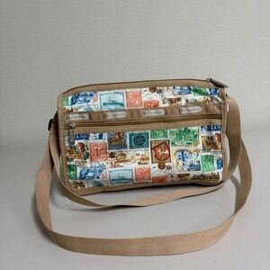LeSportsac Vintage Stamp Postage Themed Print Crossbody Bag Purse